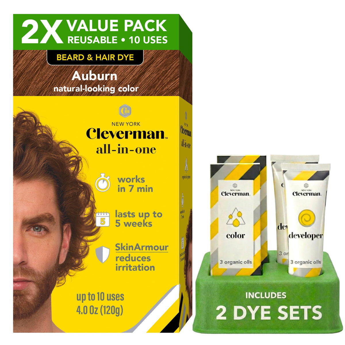 CLEVERMAN 2X Reusable Hair & Beard Dye Auburn 7.04 front view
