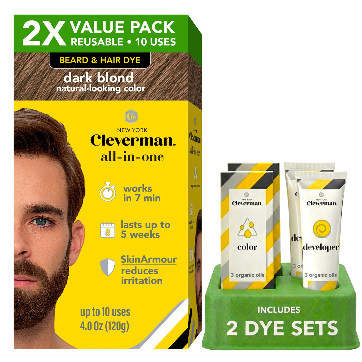 CLEVERMAN 2X Reusable Hair & Beard Dye Dark Blond 7.01 front view