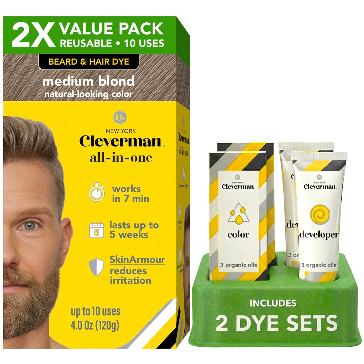 CLEVERMAN 2X Reusable Hair & Beard Dye Medium Blond 8.01 front view