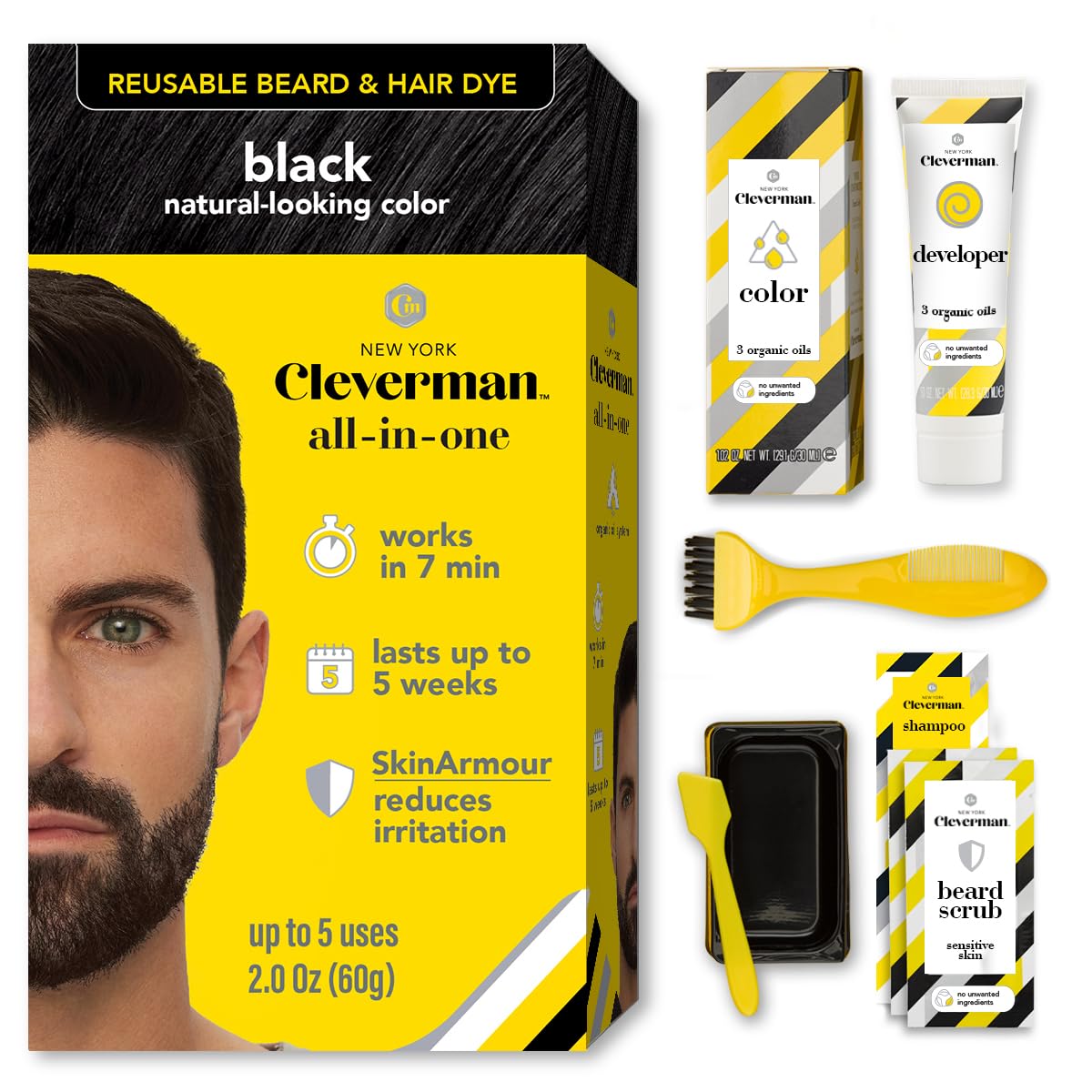 CLEVERMAN Reusable Hair & Beard Dye for Men Black 1.0 front view