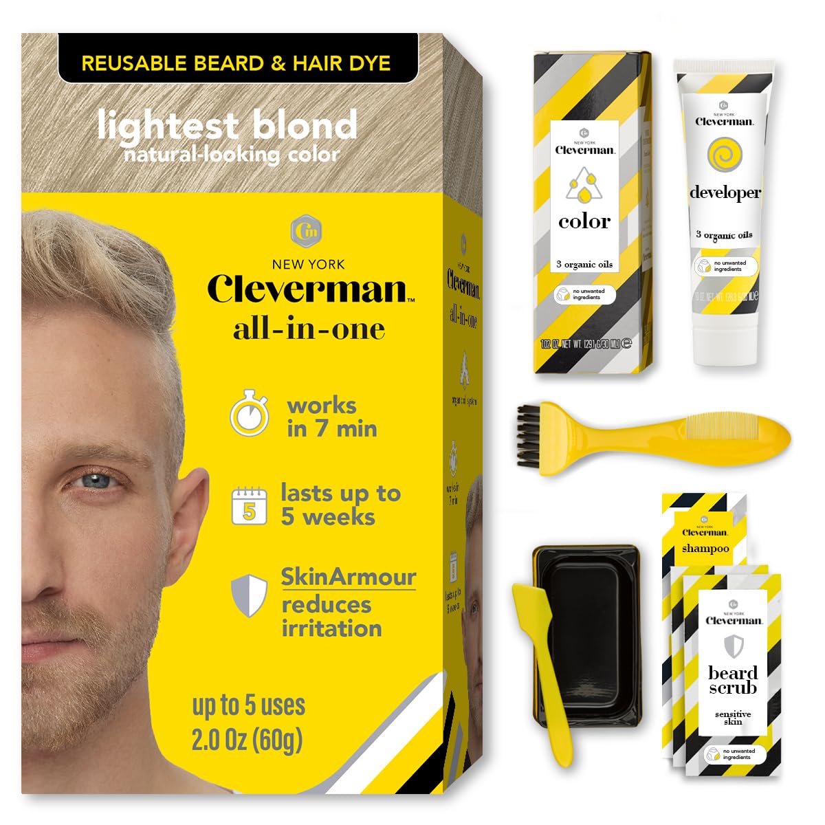 CLEVERMAN Reusable Hair & Beard Dye for Men Lightest Blond packaging front view
