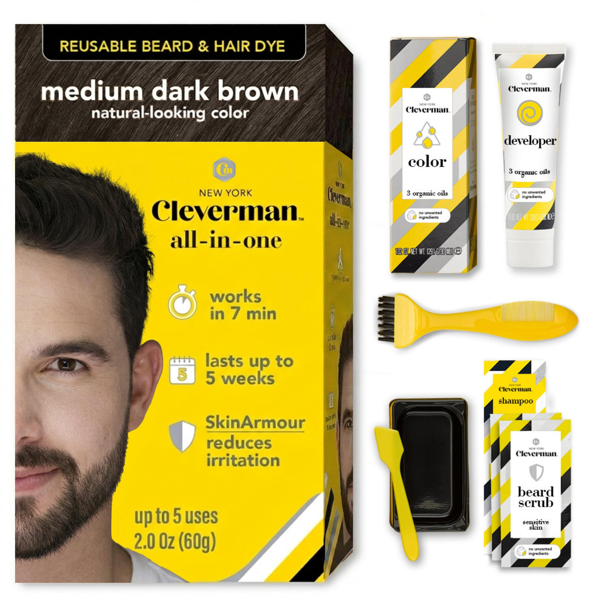 CLEVERMAN Reusable Hair & Beard Dye Medium Dark Brown front view