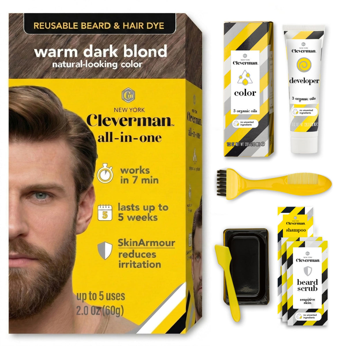 CLEVERMAN Reusable Hair & Beard Dye Warm Dark Blond 7.31 front view