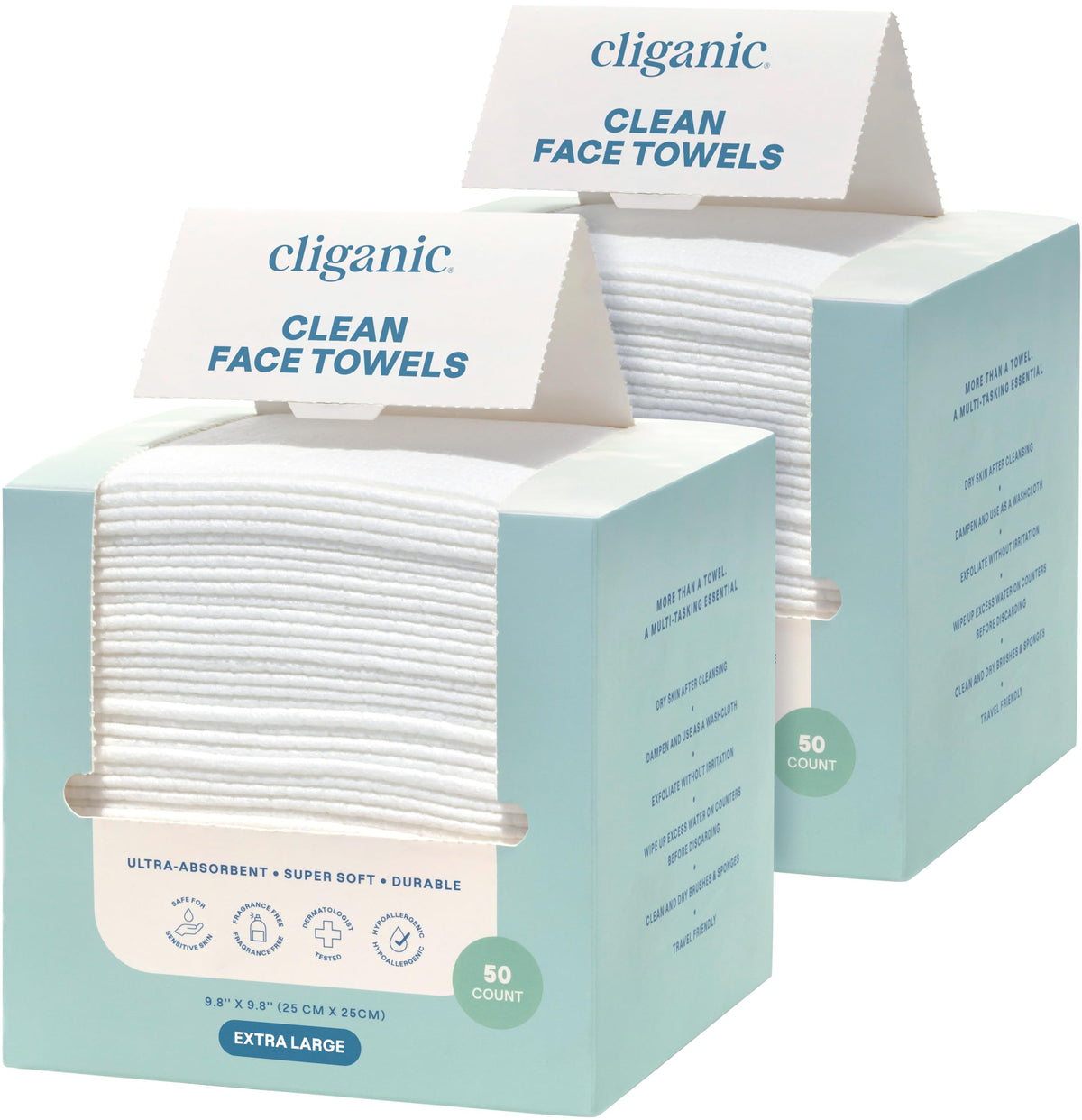 Cliganic Clean Face Towels XL multi-pack front view