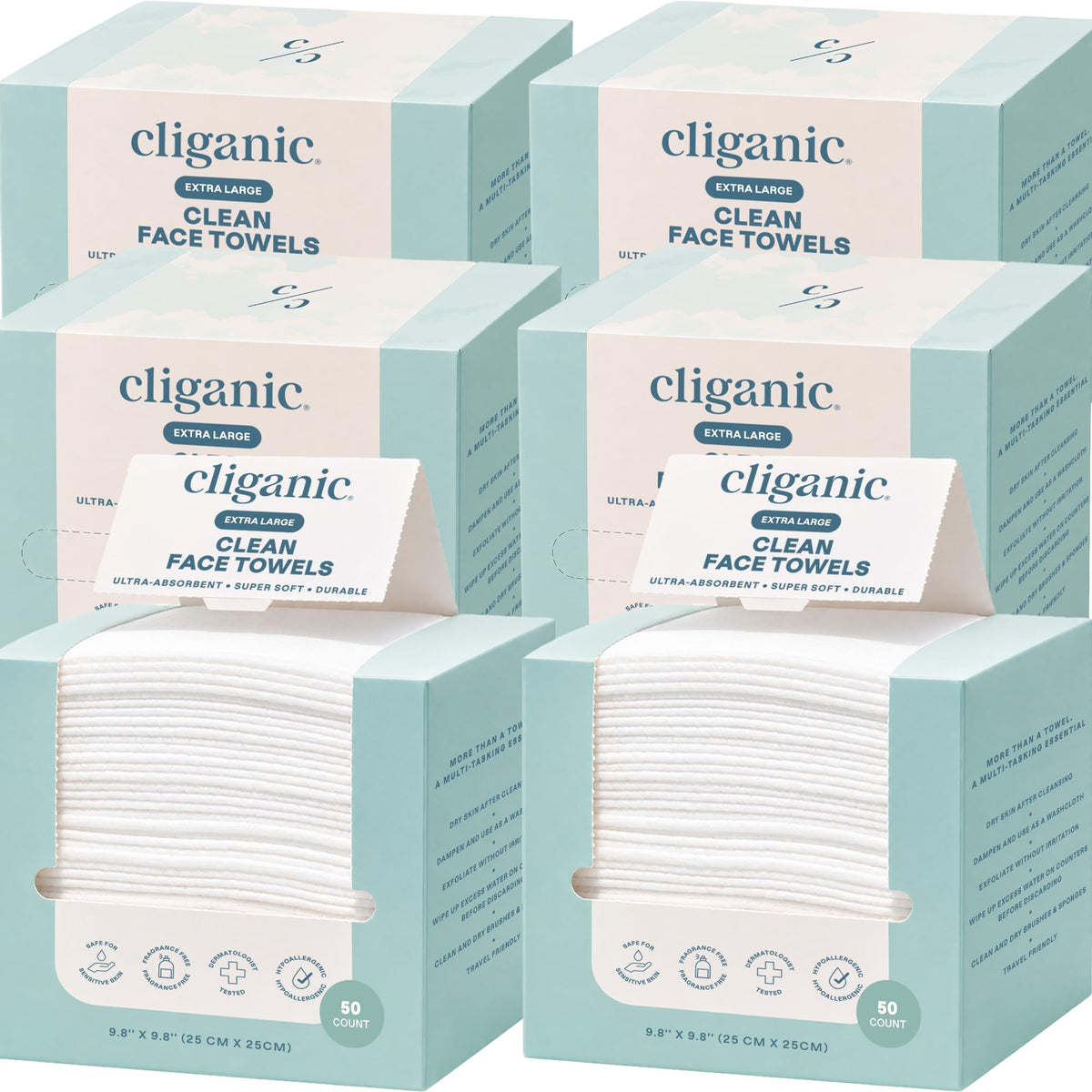 Cliganic Clean Face Towels XL multi-pack front view with 300 count