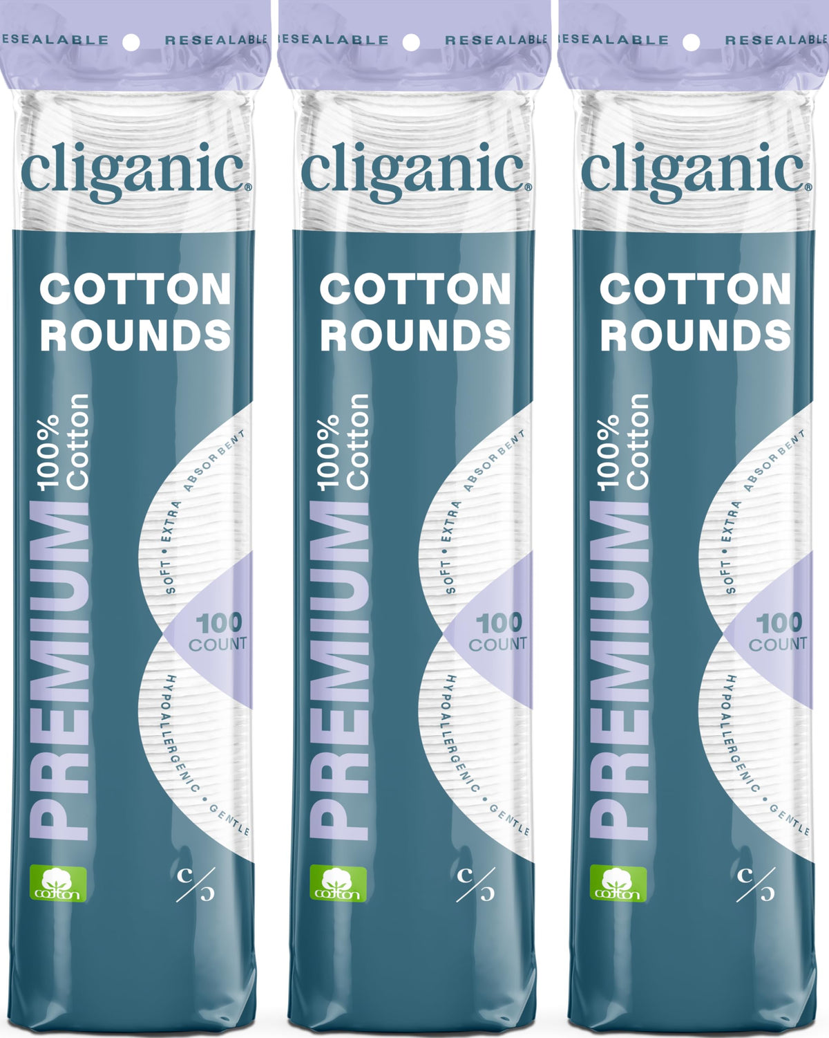 Cliganic Cotton Rounds 300 Count front view packaging