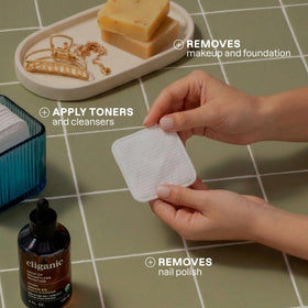 Cliganic Extra Large Face Pads in use for makeup removal