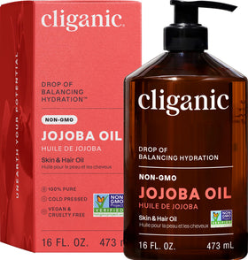 Cliganic Jojoba Oil 16oz bulk bottle with pump front view
