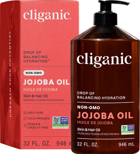 Cliganic Jojoba Oil 32 oz front view with pump