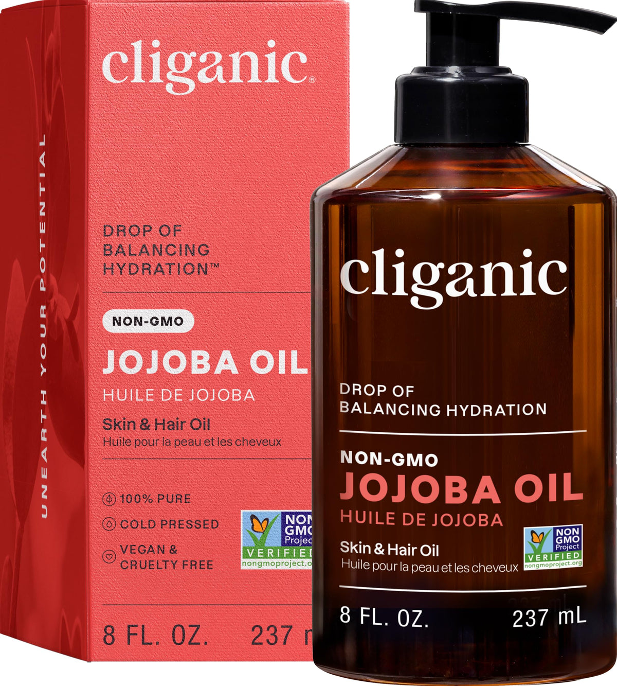 Cliganic Jojoba Oil 8oz bottle front view