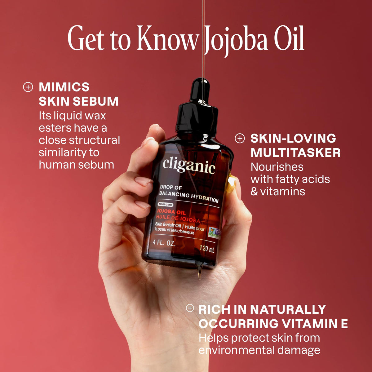 Cliganic Jojoba Oil 8oz bottle side view