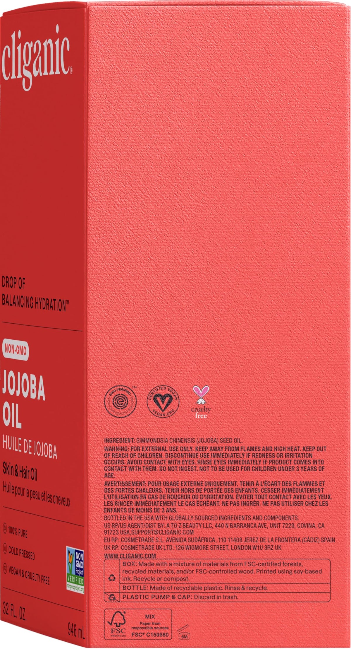 Cliganic Jojoba Oil label close-up