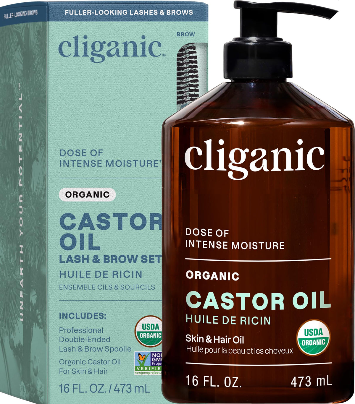 Cliganic Organic Castor Oil 16oz bottle front view