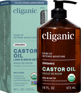 Cliganic Organic Castor Oil 16oz bottle front view