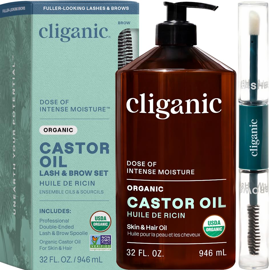 Cliganic Organic Castor Oil 32oz bottle front view