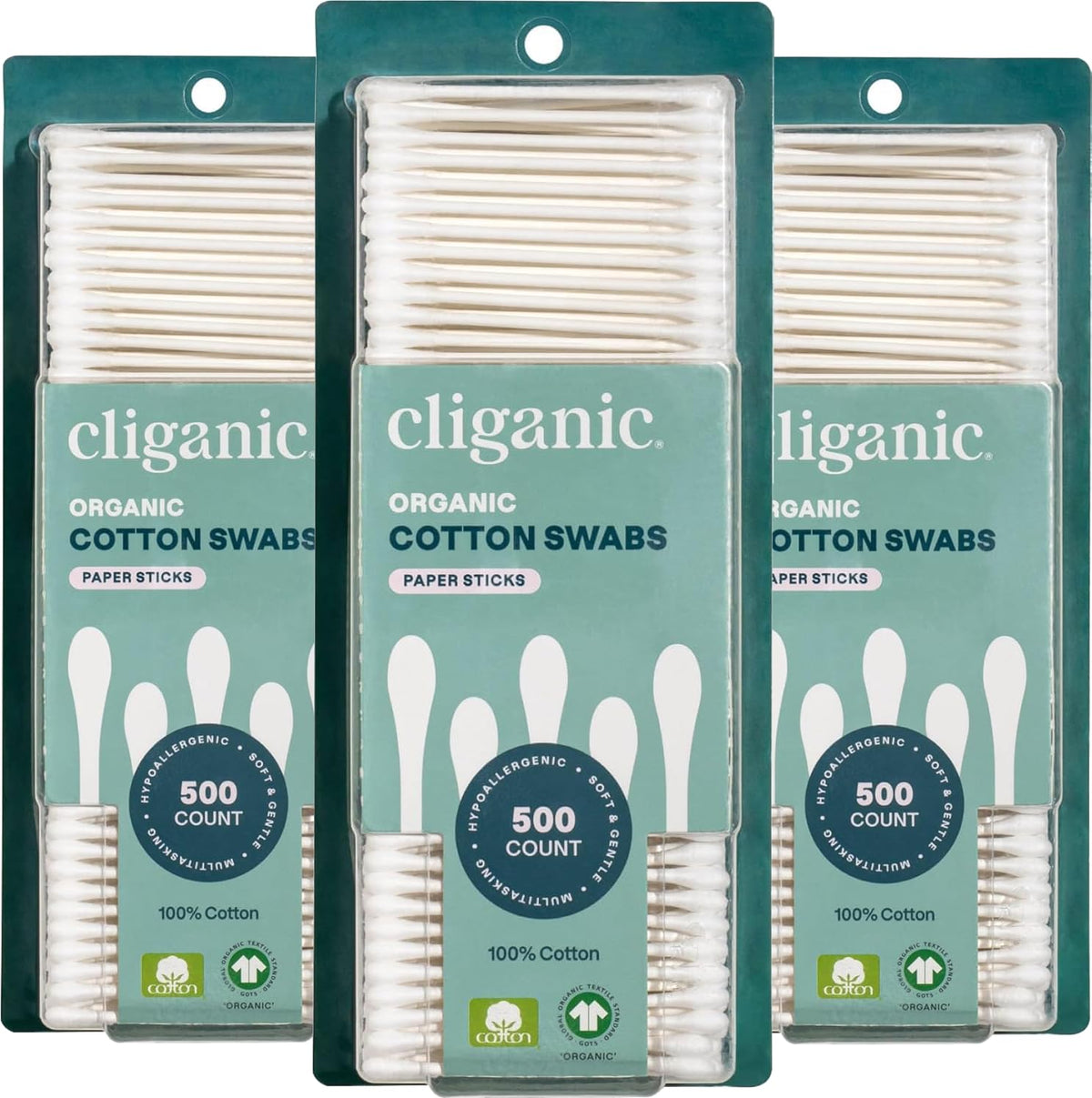 Cliganic Organic Cotton Swabs 1500 Count front view