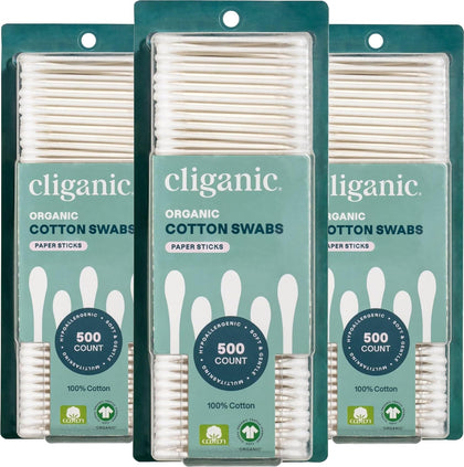 Cliganic Organic Cotton Swabs 1500 Count front view