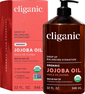 Cliganic Organic Jojoba Oil 32 oz bottle with pump front view