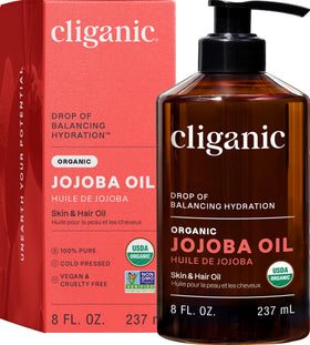 Cliganic Organic Jojoba Oil 8oz front view with label