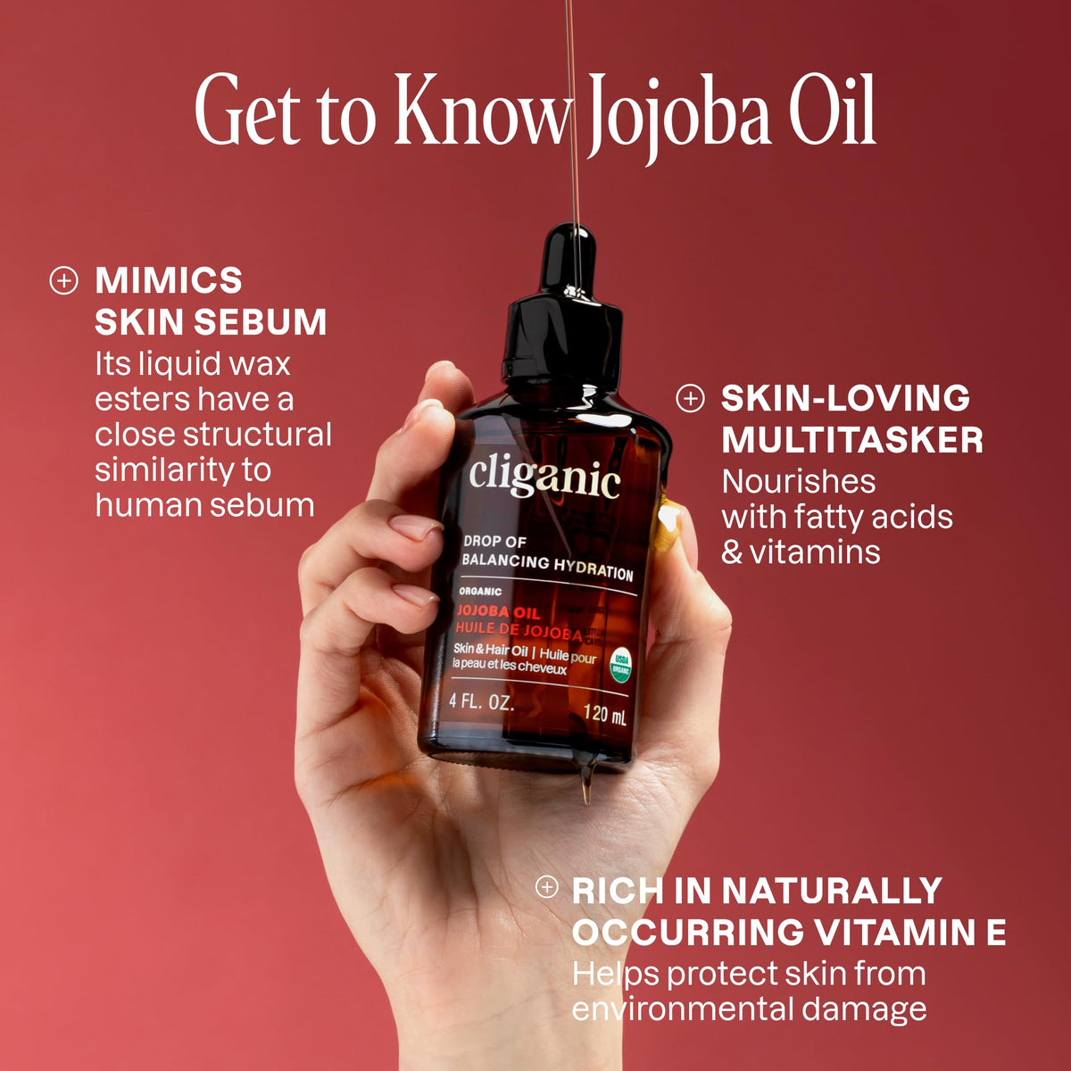 Cliganic Organic Jojoba Oil 8oz in a bathroom setting