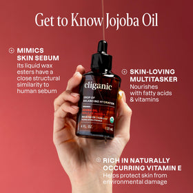 Cliganic Organic Jojoba Oil 8oz in a bathroom setting