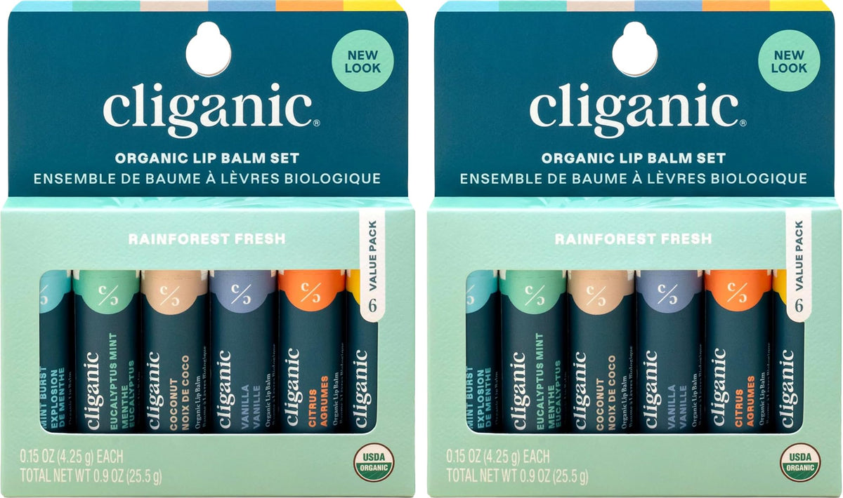 Cliganic Organic Lip Balm Set 12 tubes in assorted flavours