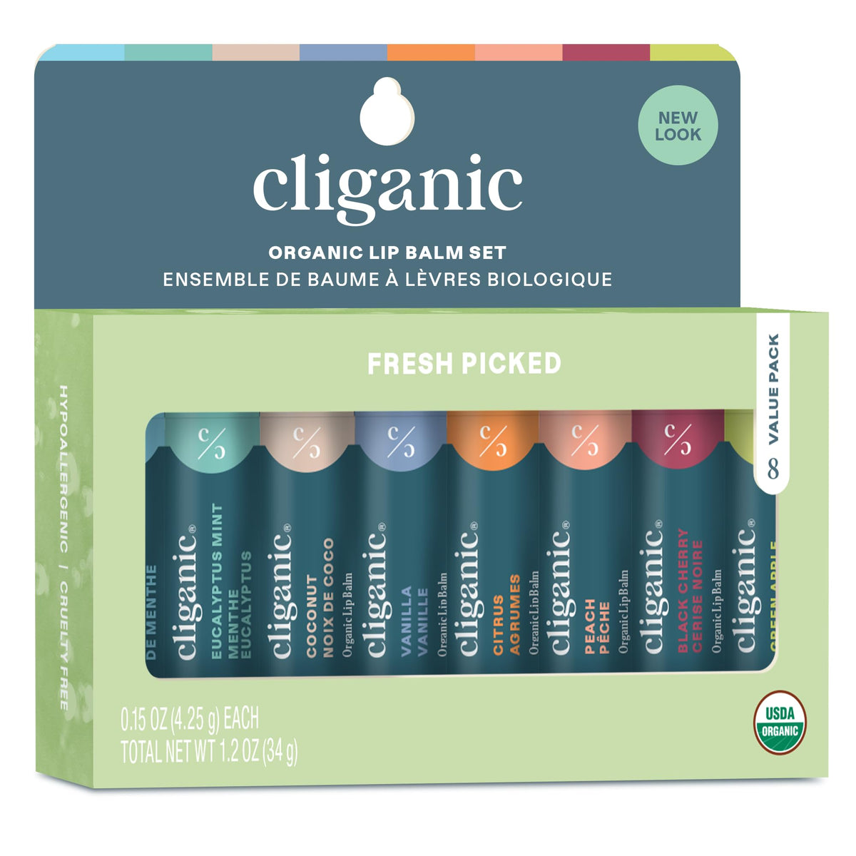 Cliganic Organic Lip Balm Set featuring 8 flavours in a compact packaging