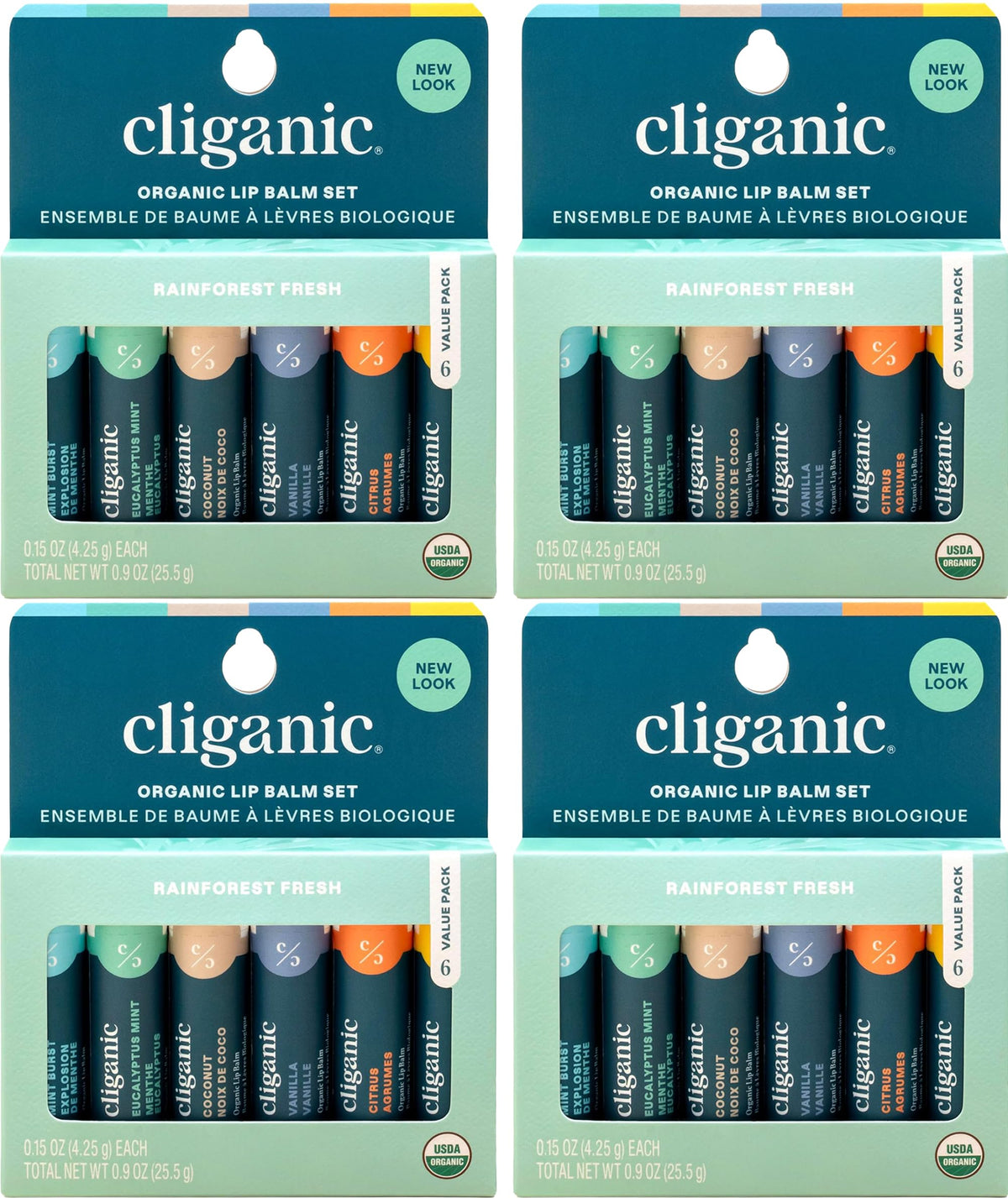 Cliganic Organic Lip Balm Set packaging with assorted flavours