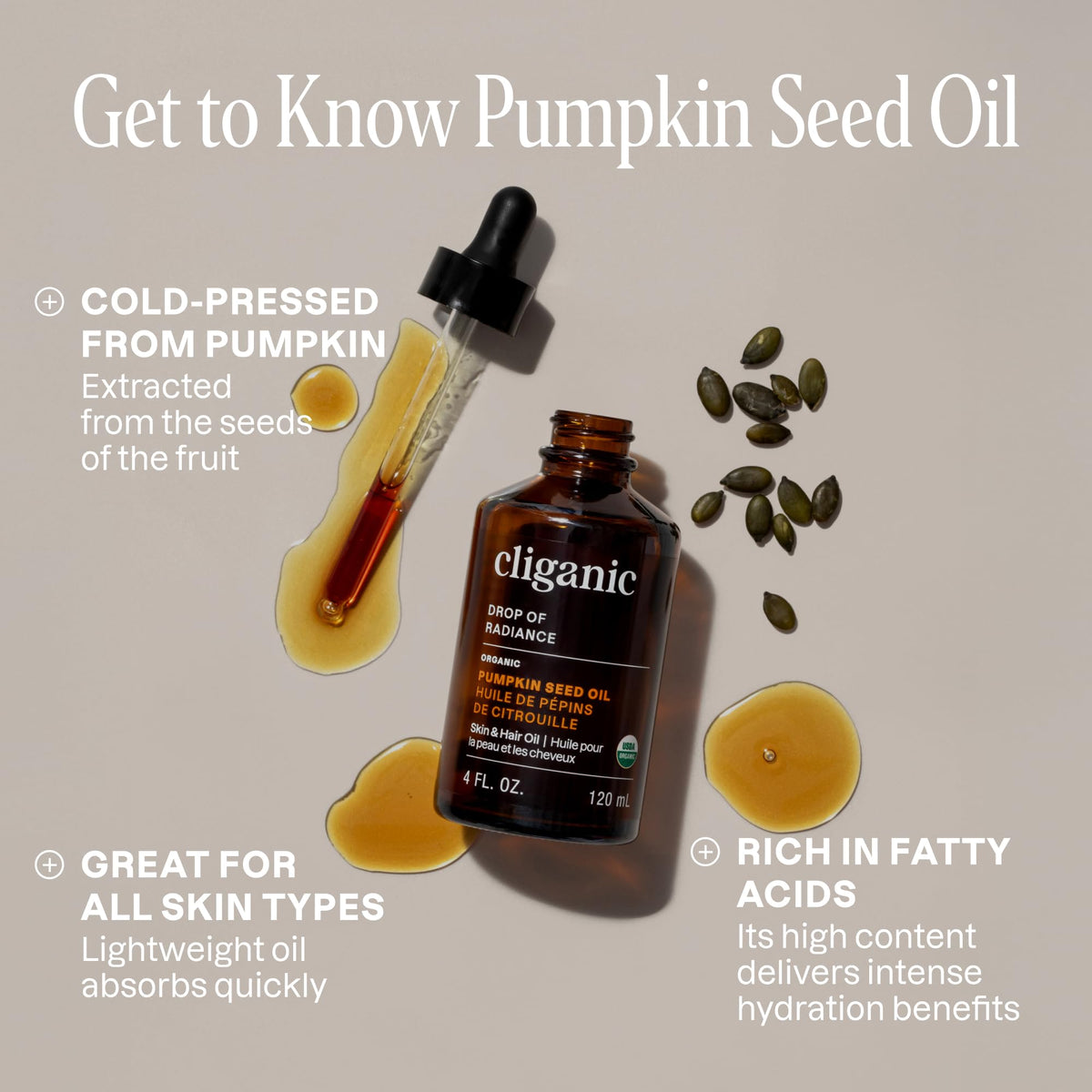 Cliganic Organic Pumpkin Seed Oil bottle side view