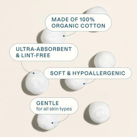 Cliganic Organic Super Jumbo Cotton Balls displayed on a bathroom counter