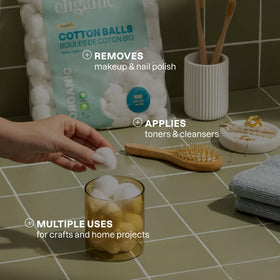 Cliganic Organic Super Jumbo Cotton Balls in a beauty routine setup