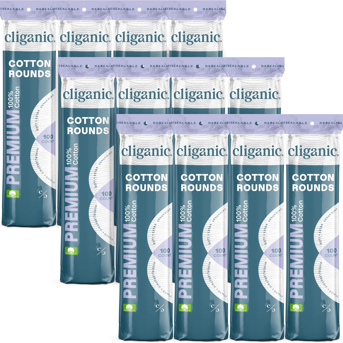 Cliganic Premium Cotton Rounds 1200 count bulk packaging