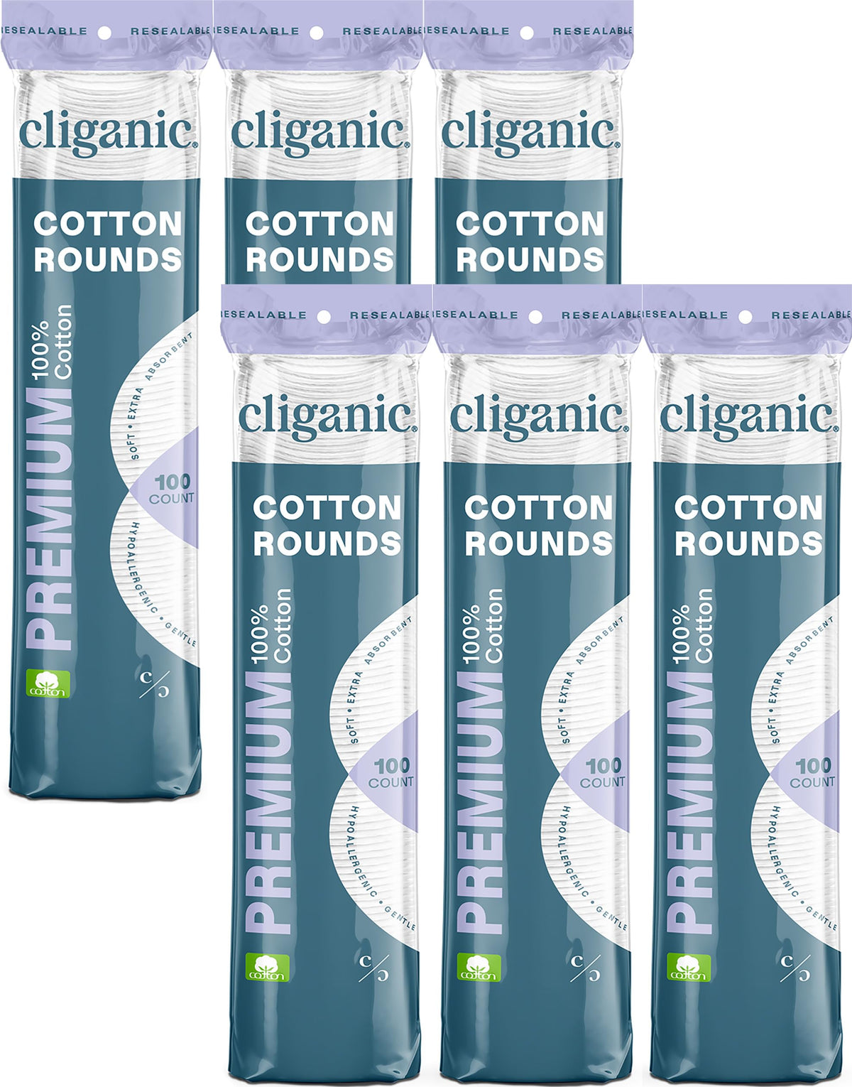 Cliganic Premium Cotton Rounds 600 count packaging front view
