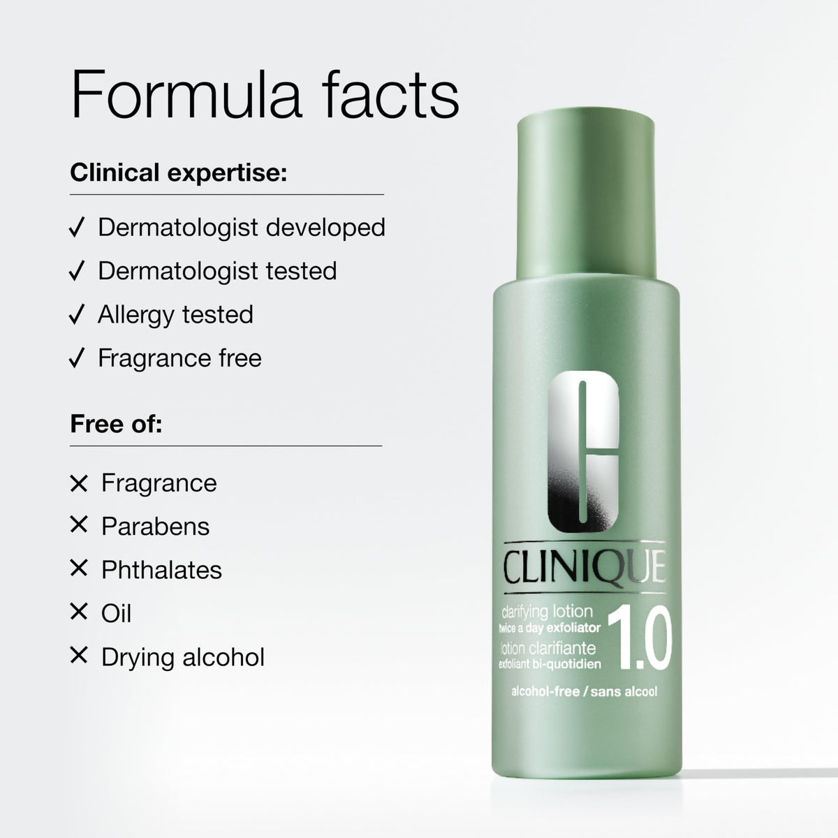 Clinique Clarifying Lotion 1.0 alongside other skincare products