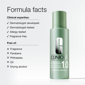 Clinique Clarifying Lotion 1.0 alongside other skincare products