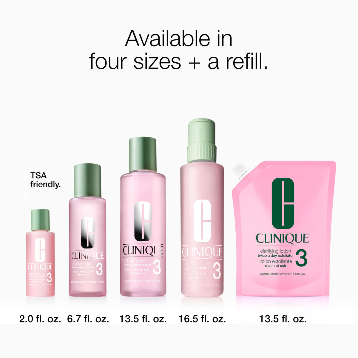 Clinique Clarifying Lotion 3 Mini 2 Fl Oz on bathroom counter