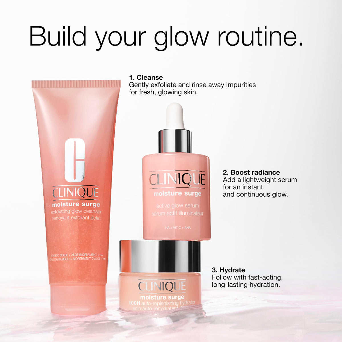 Clinique Moisture Surge Exfoliating Glow Cleanser in bathroom setting