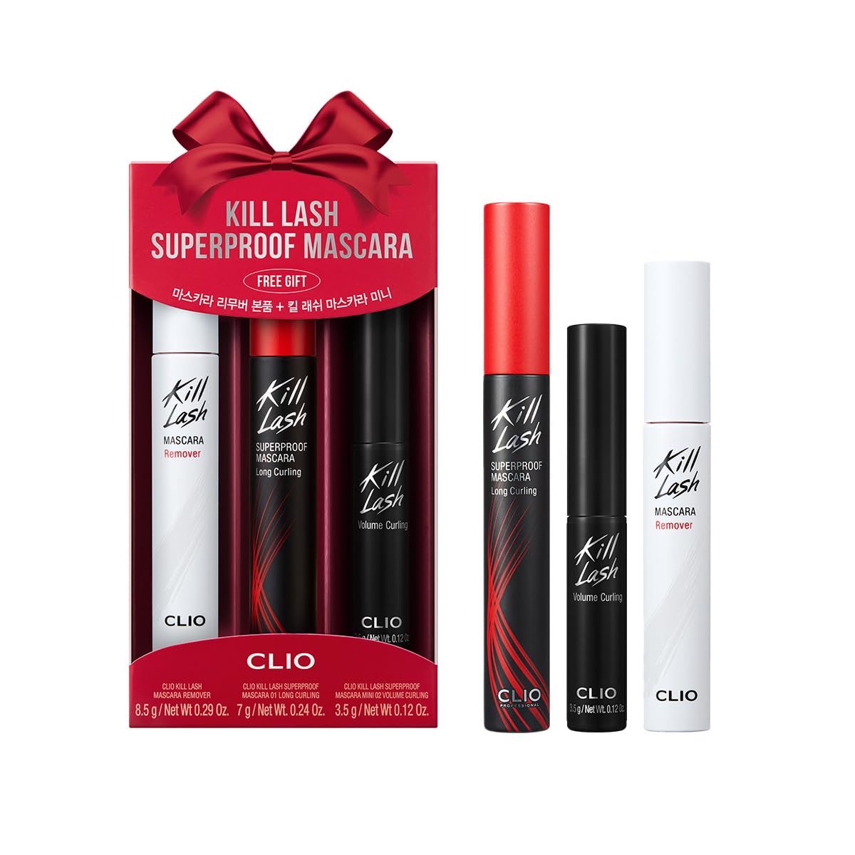 CLIO Kill Lash Superproof Mascara Gift Set front view with three products