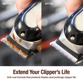 Clippercide Disinfectant Spray 2 Pack 12 Ounce in use on clippers