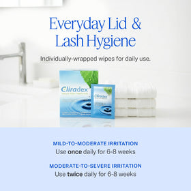 Cliradex Natural Eyelid Towelettes in a bathroom setting