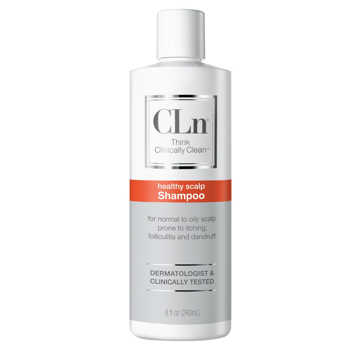 CLn Shampoo with a close-up of the label