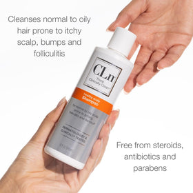 CLn Shampoo with a fresh towel and grooming tools