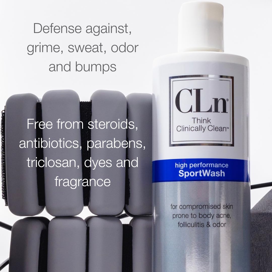 CLn SportWash 12 fl oz bottle in a gym setting