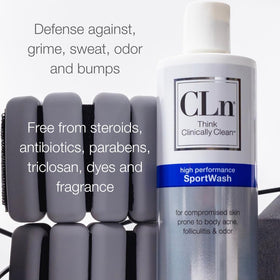 CLn SportWash 12 fl oz bottle in a gym setting