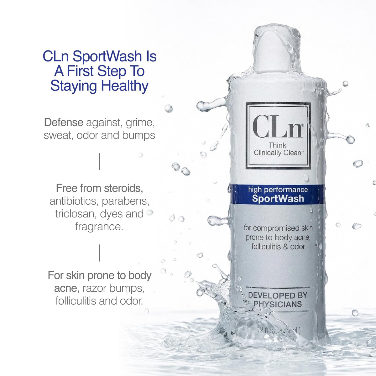 CLn SportWash 12 fl oz bottle with shower scene