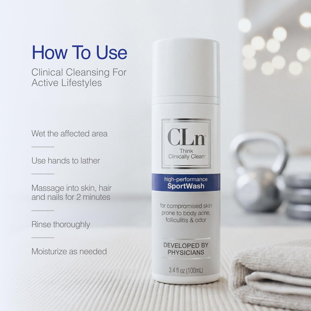 CLn SportWash application on skin