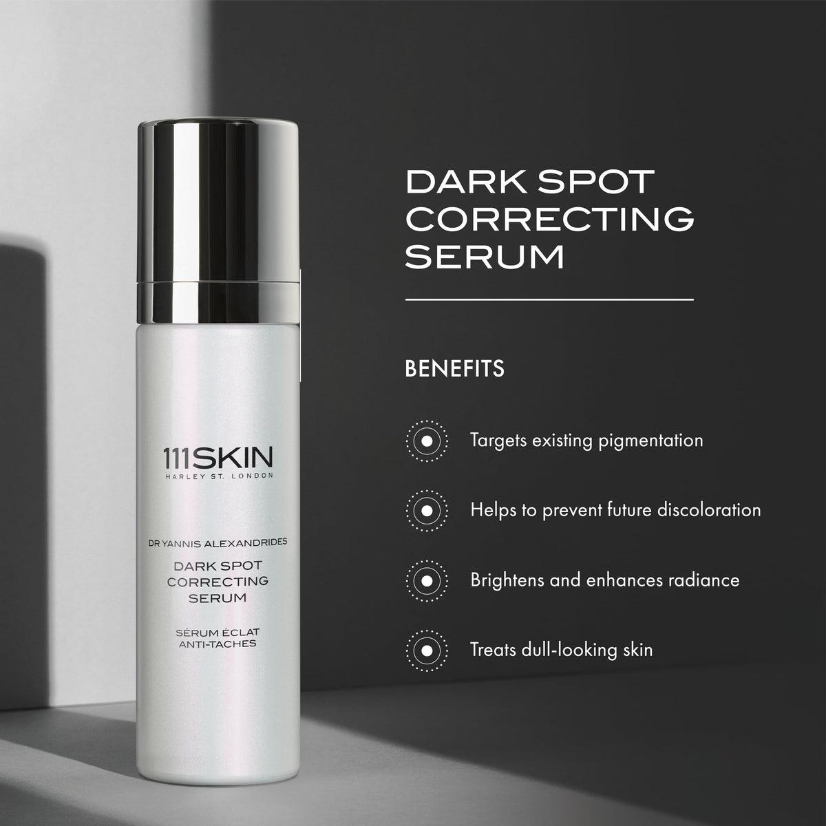 Close-up of 111SKIN Dark Spot Correcting Serum bottle