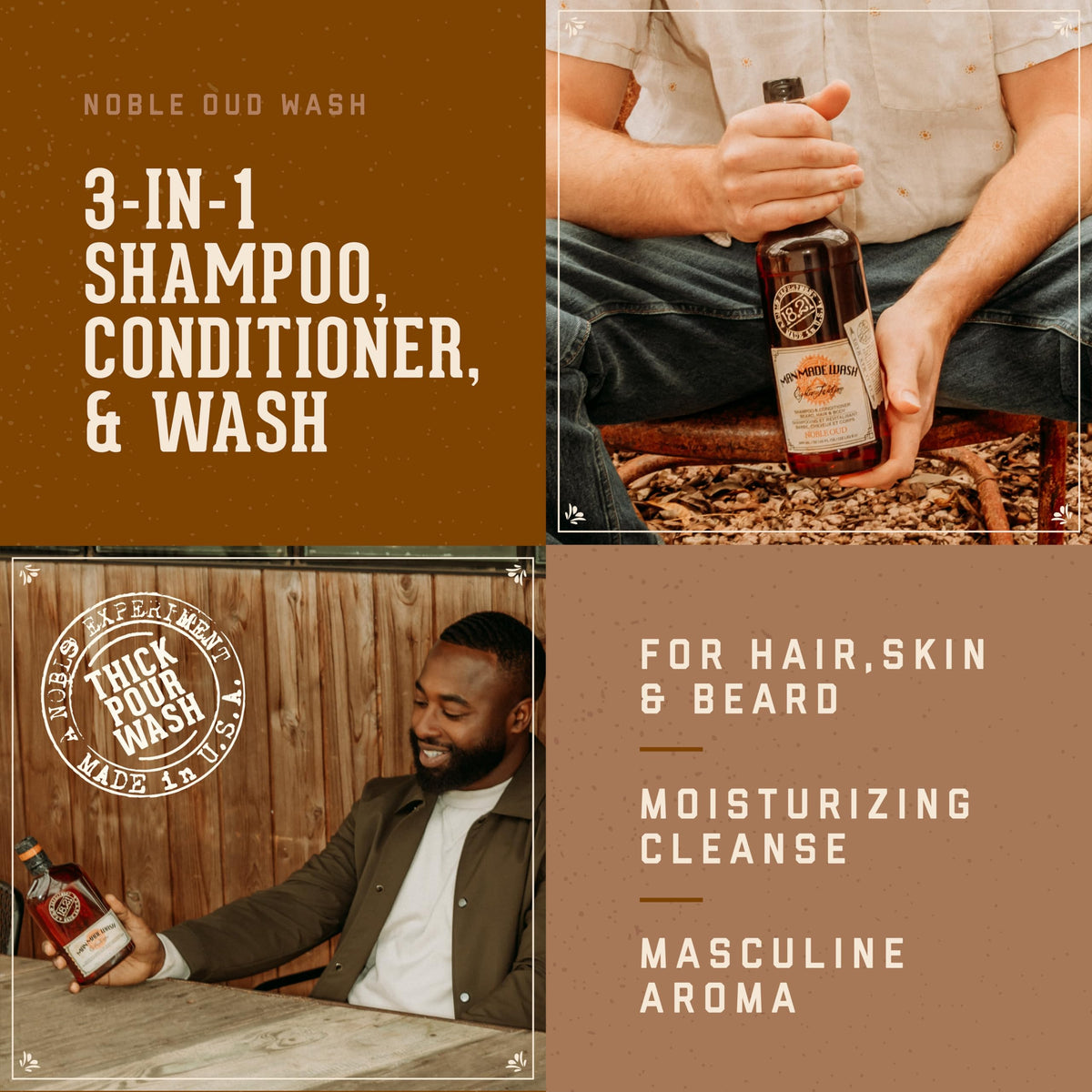 Close-up of 18.21 Man Made Noble Oud 3-in-1 Wash bottle