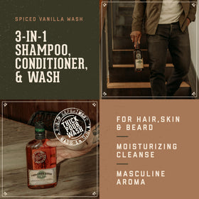 Close-up of 18.21 Man Made Spiced Vanilla 3-in-1 Body Wash bottle