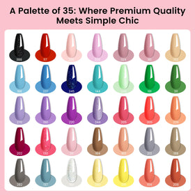 close-up of 35 gel nail polish colours in the kit